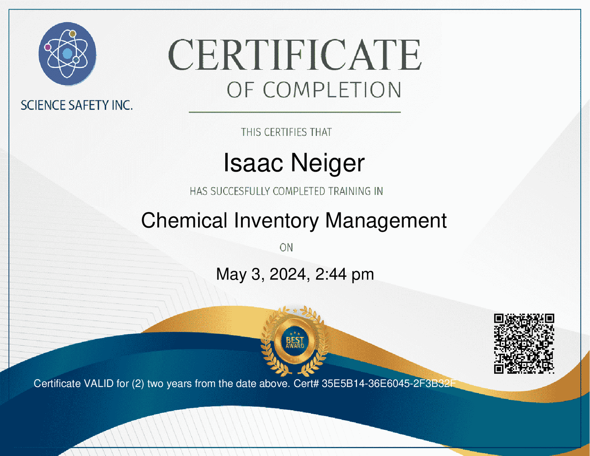 Science Safety Certificate