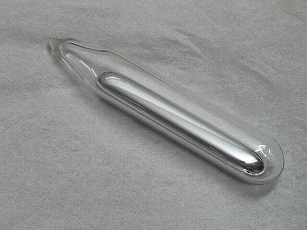 Liquid mercury inside a sealed glass ampoule