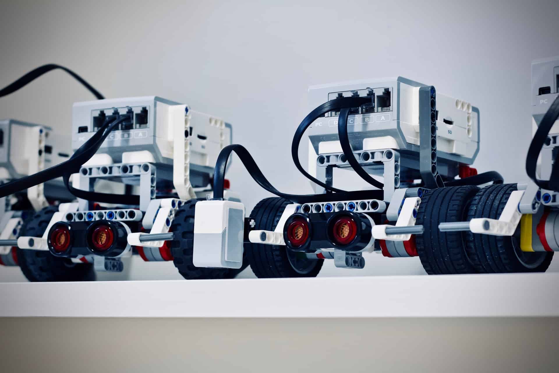 Robot built from a construction kit, with motors and wheels