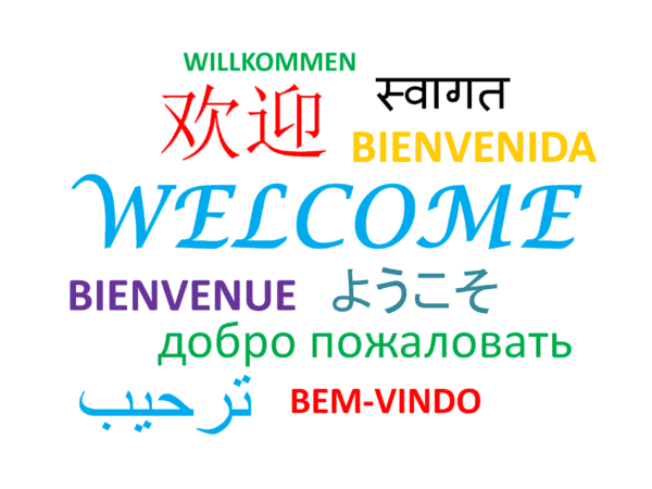 The word welcome written in many languages