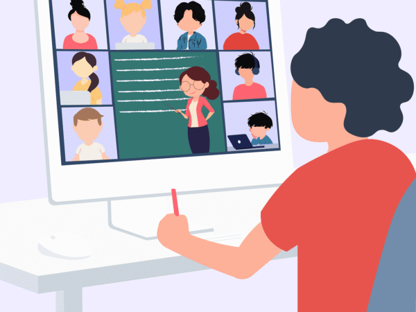 Child on a video call illustration | Science Safety Illustration of a child on a video call with classmates