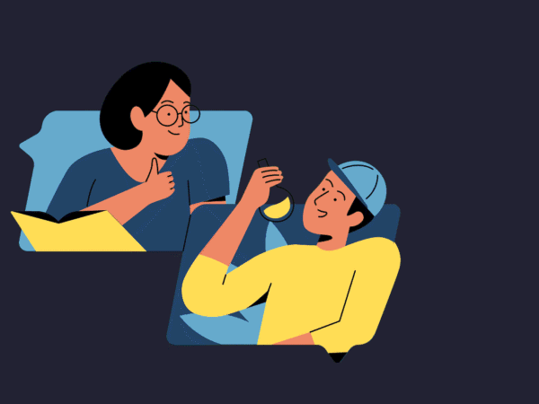 Online tutoring illustration | Science Safety Illustration of a teacher and a student talking on a video call