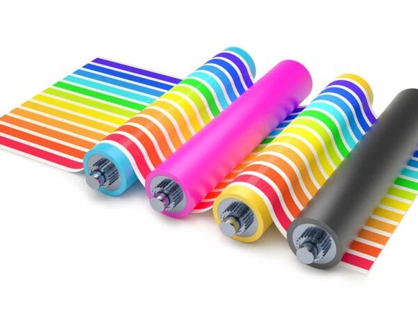 Printing rollers with rainbow ink | Science Safety Printing and Printmaking Safety