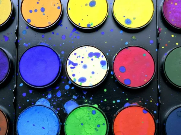 Watercolour paint palette with bright colours