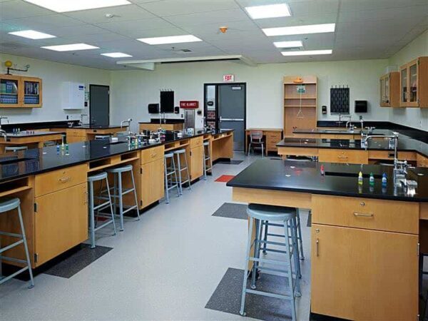 School science lab with benches