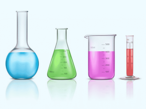 Flasks and beakers of coloured liquid | Science Safety Flasks and beakers of colored liquid