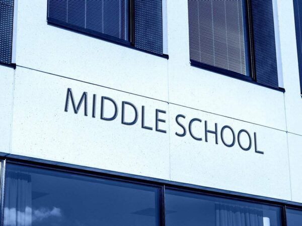 Middle school sign | Science Safety Building sign reading MIDDLE SCHOOL