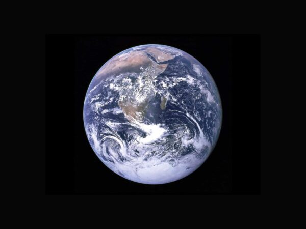 The Earth seen from space against a black background