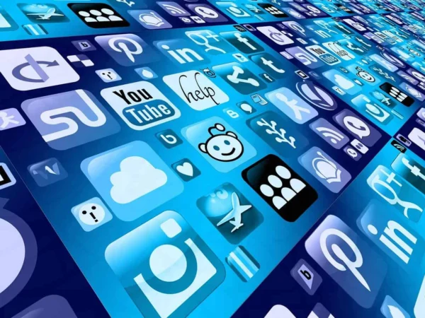Screen full of social media and app icons