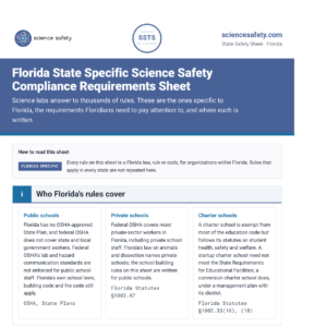 Florida State Specific Science Safety Compliance Requirements Sheet