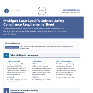 Michigan State Specific Science Safety Compliance Requirements Sheet