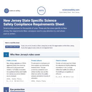 New Jersey State Specific Science Safety Compliance Requirements Sheet