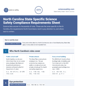 North Carolina State Specific Science Safety Compliance Requirements Sheet